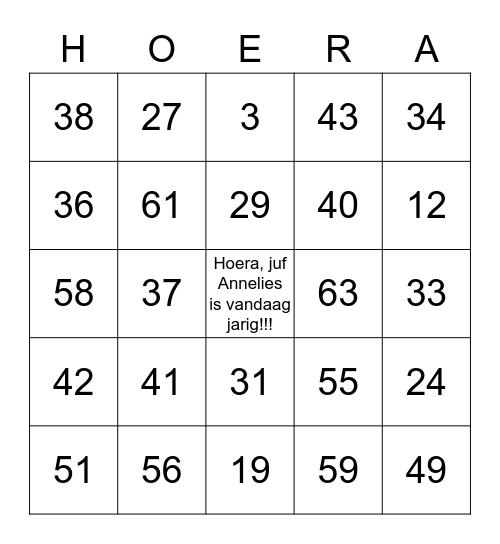 juf Annelies is jarig!!!! Bingo Card