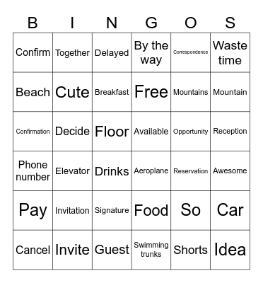 Trede 7 English Words Bingo Card