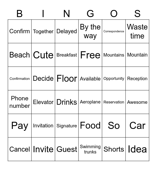 Trede 7 English Words Bingo Card