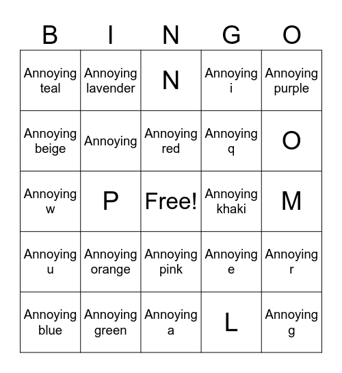 Annoying bingo Card