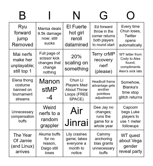 SF6 Patch Bingo Card