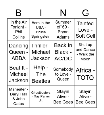 Virtual Music Bingo Card