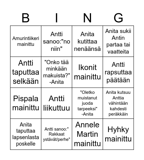 Antti ja Anita 80 + 80 Bingo Card