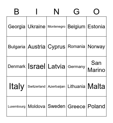 EUROVISION BINGO Card