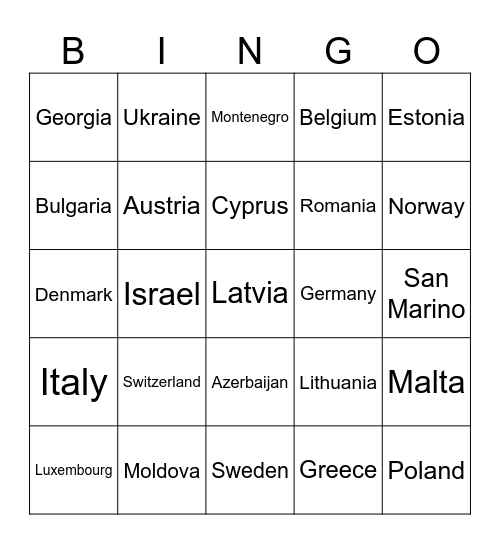 EUROVISION BINGO Card