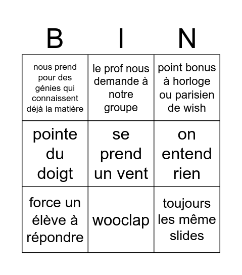 théorie Bingo Card
