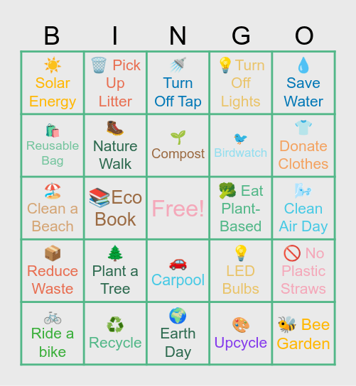 Earth Day Bingo Card