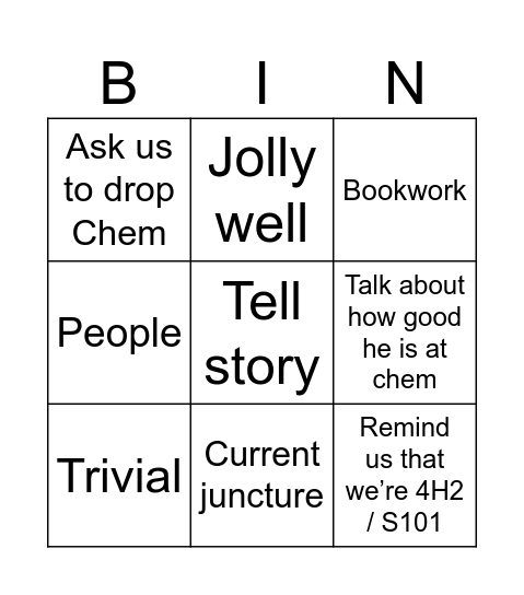TYY BINGO Card