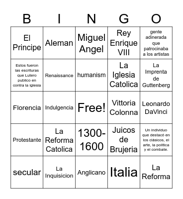 El Renacimiento y la Reforma Bingo Card