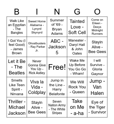 Virtual Music Bingo Card