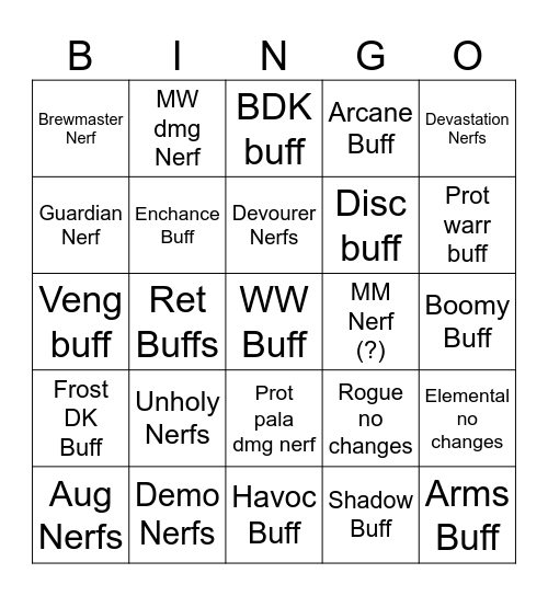 Garra tuning Bingo Card