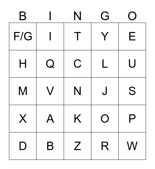 Letters Bingo Card