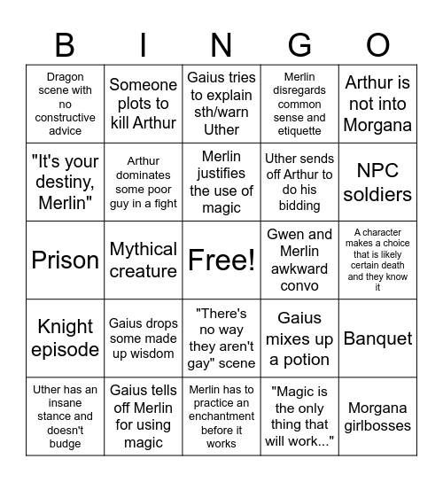 Merlin Bingo Card