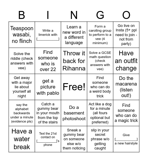Untitled Bingo Card