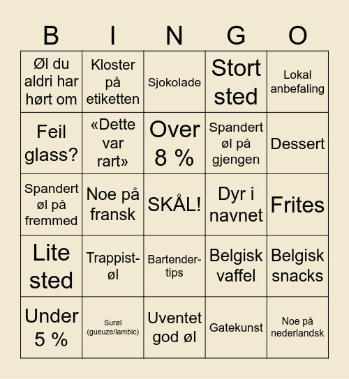 Belgia Bingo Card