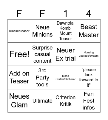 FFXIV 7.5 Bingo Card