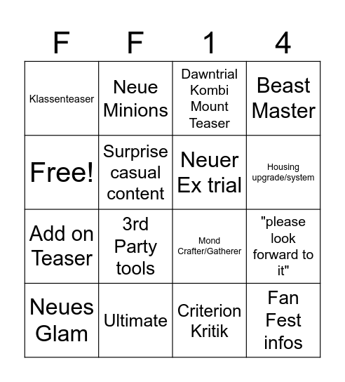 FFXIV 7.5 Bingo Card