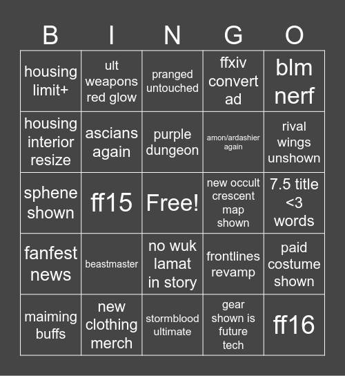 ffxiv 7.5 live letter bingo Card