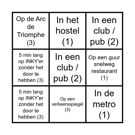 De grote INKY sticker bingo Card