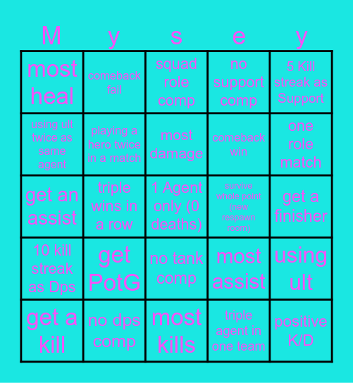 Mystery Heroes Bingo Card
