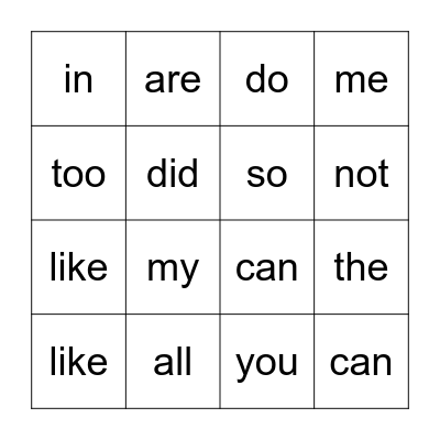 Heart Word Bingo Card