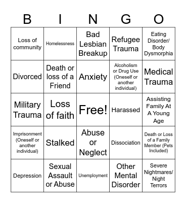 Trauma Bingo! Bingo Card