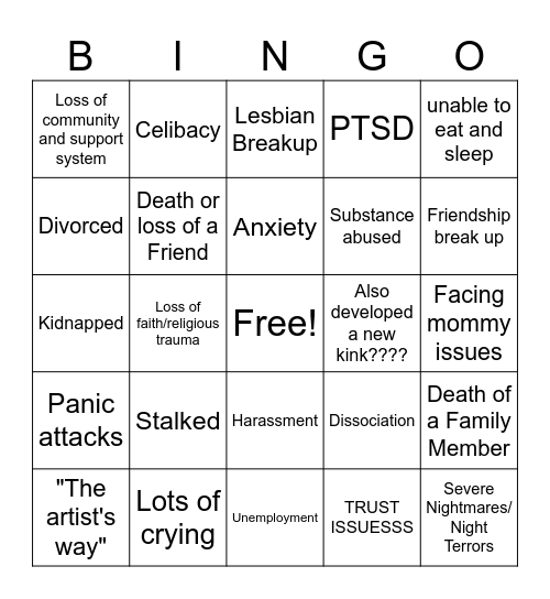 Trauma Bingo! Bingo Card