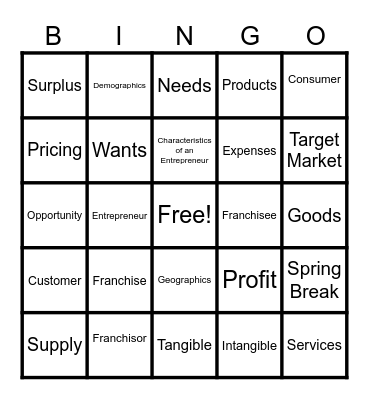 Business Essentials Bingo Card