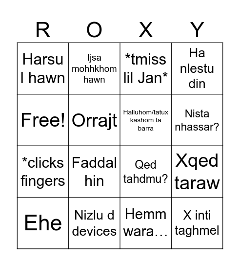 Roxy Bingo Card