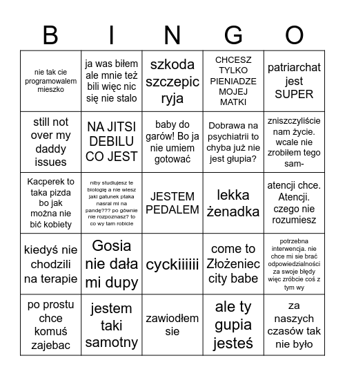 Co Mirek miał na myśli? Bingo Card