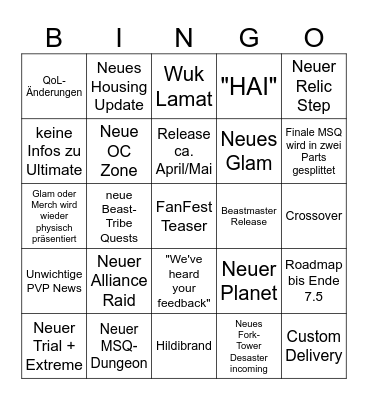 FFXIV Live Letter Bingo Card