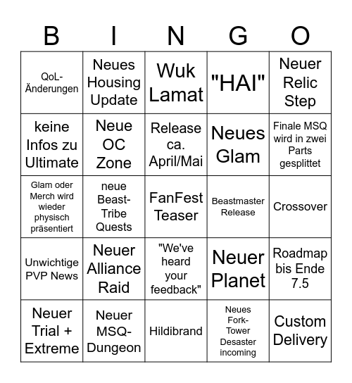 FFXIV Live Letter Bingo Card