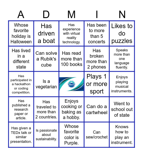BRDH Monthly Division Icebreaker Bingo Card