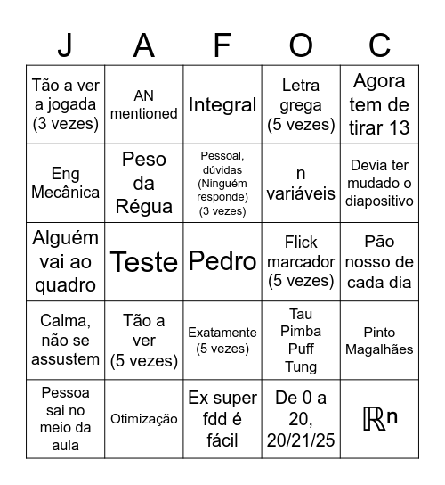 JAFOC Bingo Card