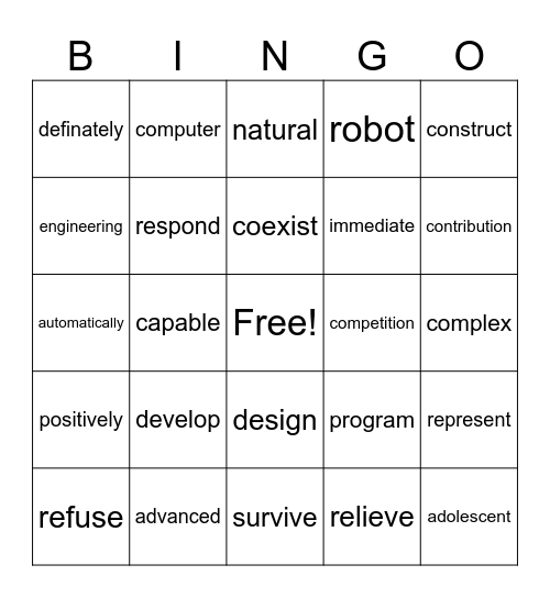 Robotics Bingo Card