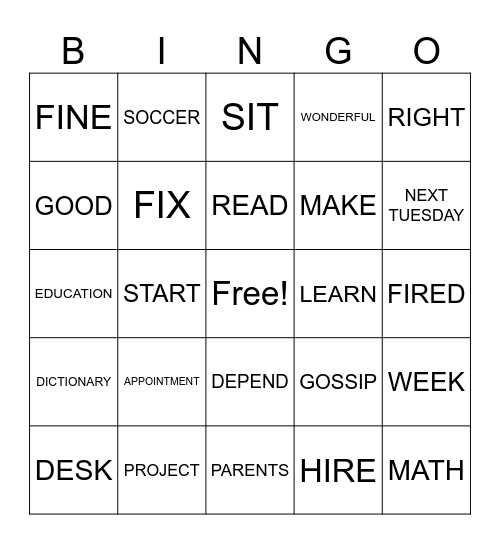 Untitled Bingo Card