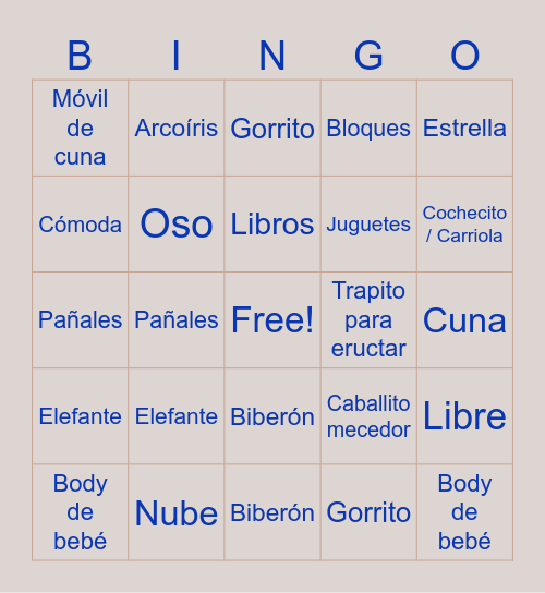 Baby Shower Benjamin Bingo Card