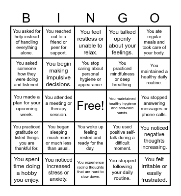 Wellness and Warning Bingo Card