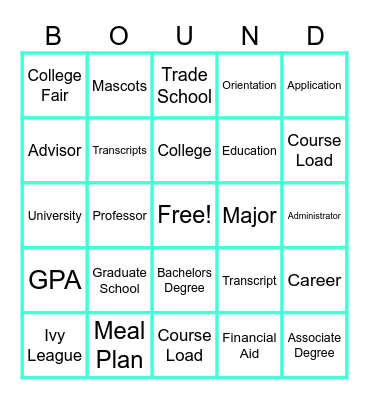 College Bound Bingo Card