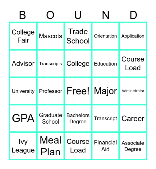 College Bound Bingo Card