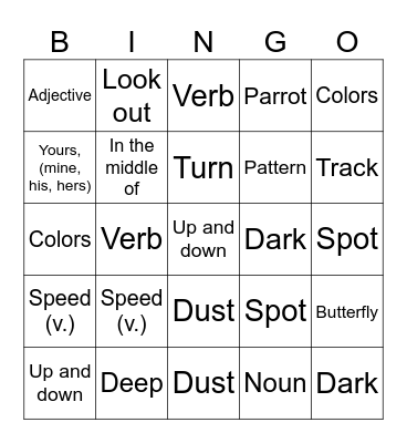 Justin's New Bike & Deep Sea Word Review Bingo Card