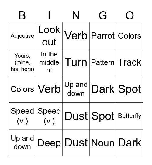 Justin's New Bike & Deep Sea Word Review Bingo Card
