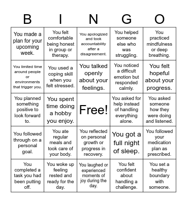 Wellness Signs Bingo Card