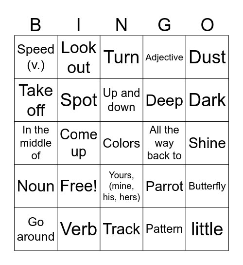 Justin's New Bike & Deep Sea Word Review Bingo Card