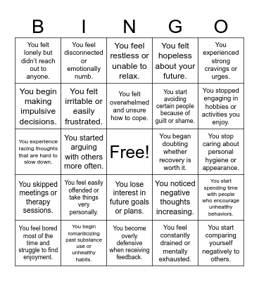 Warning Signs Bingo Card
