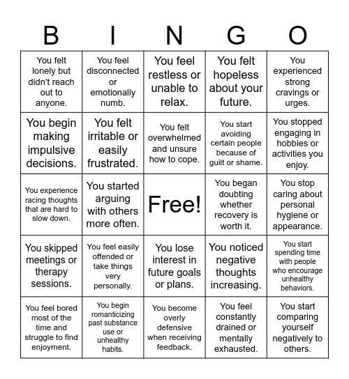 Warning Signs Bingo Card