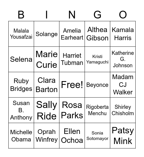 Women's History Bingo Card
