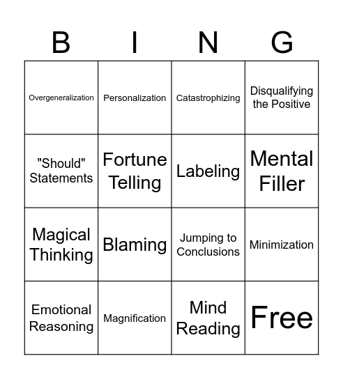 Cognitive Distortions Bingo Card