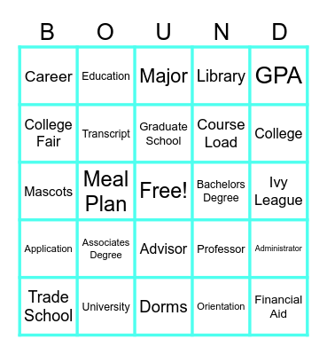 College Bound Bingo Card