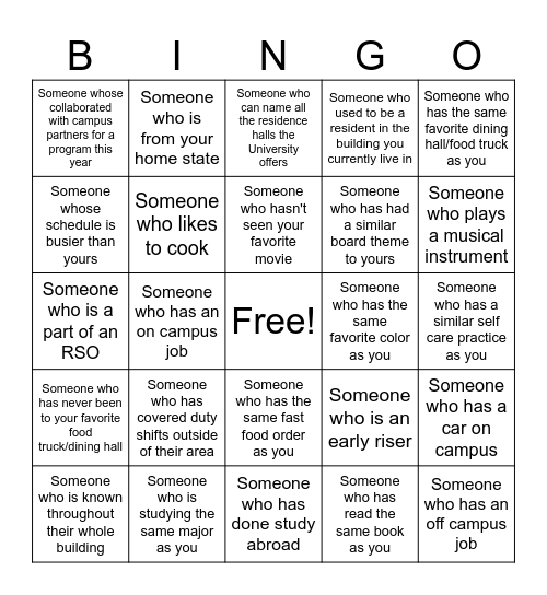 RA Human Bingo Card